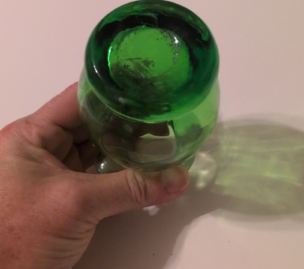 Green Pilgrim Glass Ruffled Rim Pitcher with Clear Handle - Picture 7 of 13